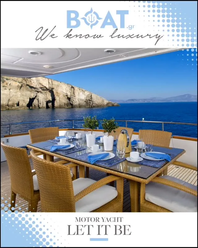 Let it be is an exceptional luxury superyacht that promises an unforgettable experience for enthusiasts and those eager to explore the beautiful Mediterranean.
 
A spacious upper deck serves as an excellent sun lounge area, complete with comfortable loungers and a dining table, providing a perfect setting for al fresco meals against the backdrop of breathtaking Mediterranean sunsets. 
 
On the aft deck you can cool off in the jacuzzi, turning every day into a sumptuous spa retreat.
 
The main lounge with panoramic windows throughout is flooded with natural light, allowing you to enjoy stunning views of the surrounding seascape.
 
When night falls, the main lounge becomes  the perfect place to gather for entertainment with a state-of-the-art home cinema, a bar for evening cocktails, and a beautifully furnished dining area. 
 
Let it be in brief:
✔️Length: 36 m
✔️Cruising Speed: 20 knots
✔️Top speed: 24 knots 
✔️Engines: 2 X 2262 MTU
✔️10 guests 5 cabins
✔️Fuel consumption: 750 Litres/Hr
 
#boatgr #continental_maritime #luxuryyacht #weknowluxury #charteryacht #megayacht #personalizedservices#motoryacht #yachtbroker #yachtlife #yachtlifestyle #vipconcierge #luxurylifestyle #megacharter #superyacht #luxuryvenue #luxurycharters #luxurycruise #bespoketravel #letitbeycht
