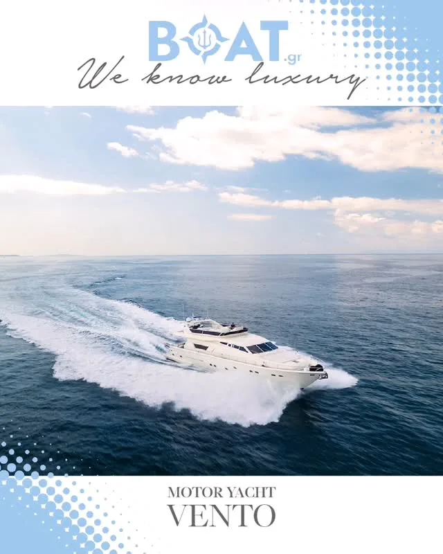 Set course in luxury with Vento
 
Where timeless elegance meets modern comfort, Vento is your invitation to experience the sea like never before.
 
Refitted in 2018, this spectacular vessel accommodates its guests with en-suite luxury. 
 
From the indulgent master stateroom to the stylish twin cabins, every detail whispers of refined escape.
 
Cruise effortlessly at 23 knots, soak up the sun on the spacious deck and dive into the deep blue from the sleek swimming platform. 
 
Whether you're looking for tranquillity or a splash of fun, Vento's collection of water toys and tender are ready to delight. 
 
Her experienced crew will ensure every moment is five-star awesomeness. 
 
Because on Vento, the journey is the destination.
 
Vento in brief:
- Length: 24 m
- Engines: 2 x CAT x 1250 hp 
- Cruising speed: 23 knots
- Fuel consumption 350 l/h
- Guests/Crew: 8/4
- Cabins: 4
 
#boatgr #continental #luxuryyacht #weknowluxury #charteryacht #sailingyacht #personalizedservices #motoryacht #yachtbroker #yachtlife #yachtlifestyle #luxurylifestyle #yacht #megacharter #superyacht #luxuryvenue #luxurycharters #luxurycruise #yachting #yachtcharter #bespoketravelplanning #vento
